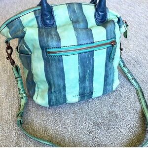 Liebeskind Berlin Green Striped Leather Tote / Crossbody Bag